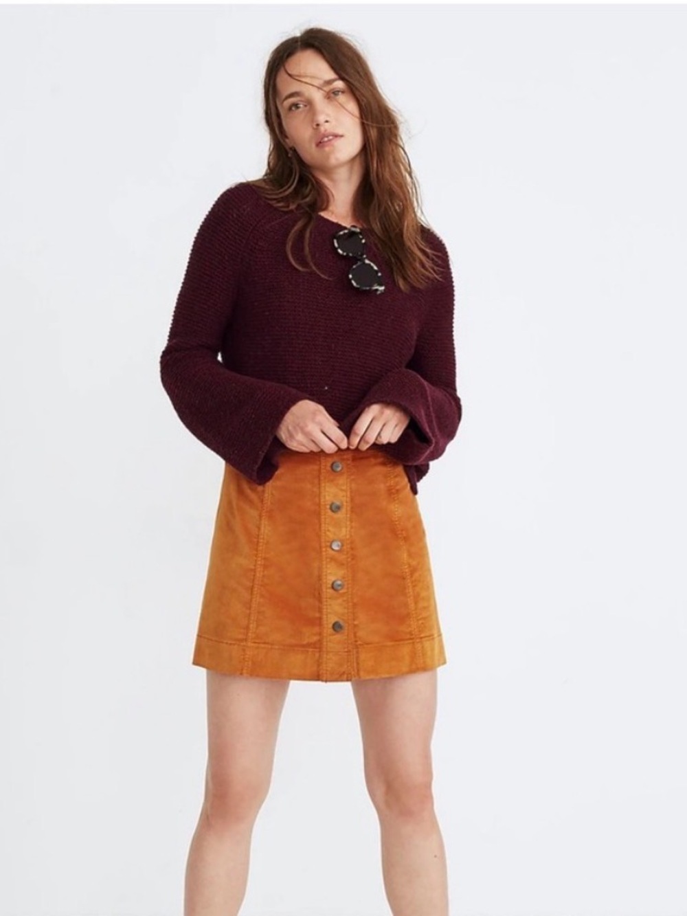 Madewell Velveteen A-Line Mini Skirt | Size 6 |  Button Front